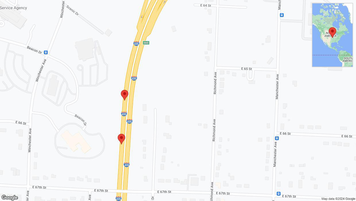 A detailed map that shows the affected road due to 'Broken down vehicle on southbound I-435 in Kansas City' on July 22nd at 12:03 p.m.