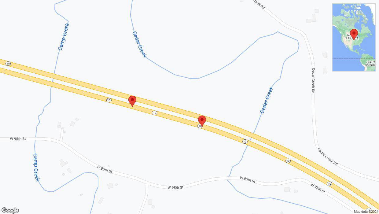 A detailed map that shows the affected road due to 'Broken down vehicle on eastbound K-10 in De Soto' on July 22nd at 1:56 p.m.