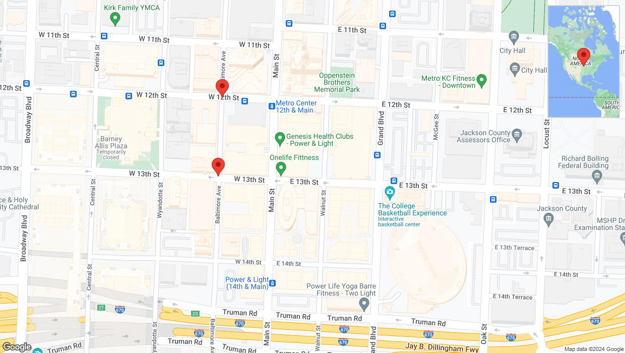 A detailed map that shows the affected road due to 'Baltimore Avenue temporarily closed in Kansas City' on July 22nd at 2:09 p.m.