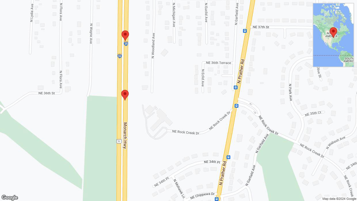 A detailed map that shows the affected road due to 'Broken down vehicle on northbound I-29/I-35 in Kansas City' on July 22nd at 2:21 p.m.