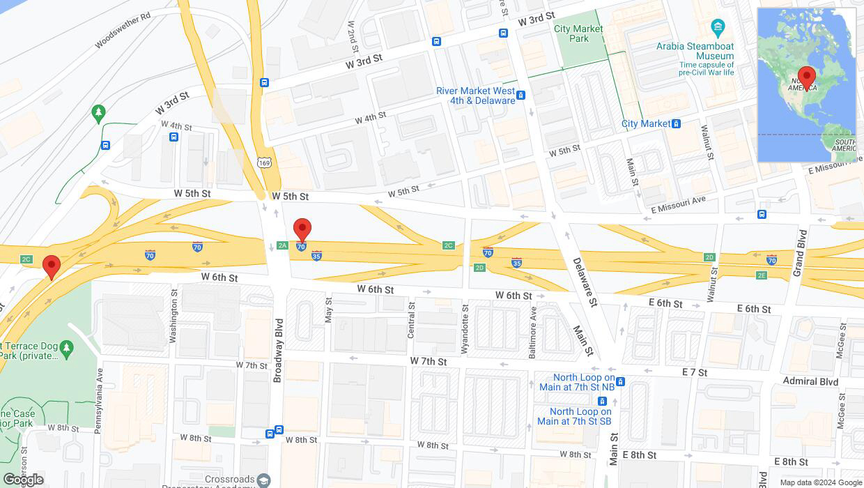 A detailed map that shows the affected road due to 'I-35 South closed in Kansas City' on July 22nd at 4:21 p.m.