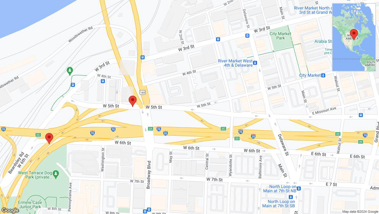 A detailed map that shows the affected road due to 'West 5th Street: bridge closed between West Fifth Street and I-35 South' on July 22nd at 5:45 p.m.