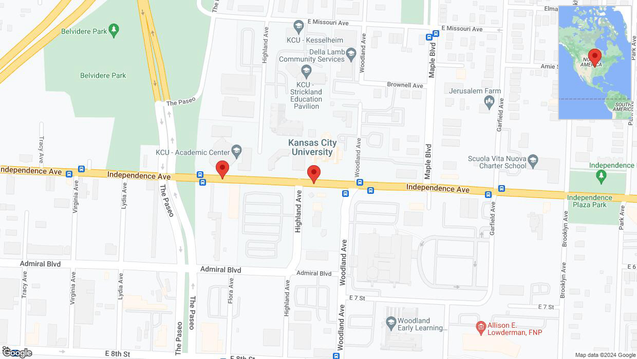 A detailed map that shows the affected road due to 'Independence Avenue/US-24 closed in Kansas City' on July 22nd at 7:39 p.m.