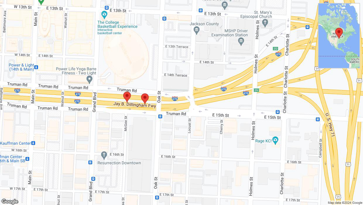 A detailed map that shows the affected road due to 'Warning: Crash on eastbound I-670 in Kansas City' on July 22nd at 8:09 p.m.