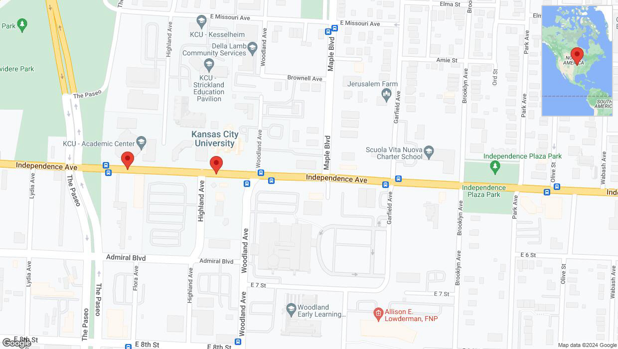 A detailed map that shows the affected road due to 'Independence Avenue/US-24 closed in Kansas City' on July 22nd at 8:57 p.m.