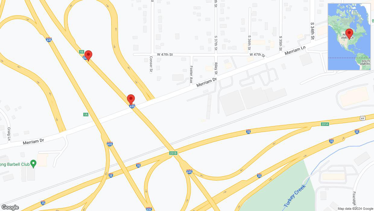 A detailed map that shows the affected road due to 'Broken down vehicle on northbound I-635 in Shawnee' on July 23rd at 8:50 p.m.