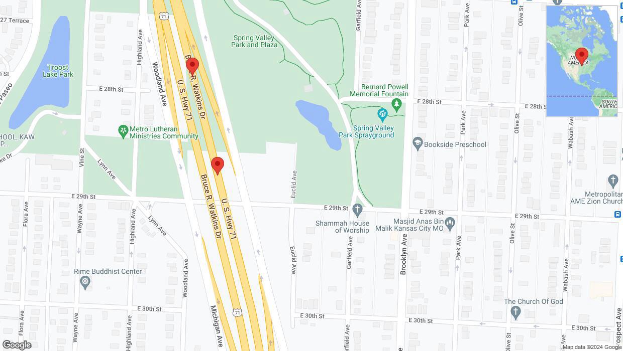 A detailed map that shows the affected road due to 'Crash reported on northbound US-71 in Kansas City' on July 23rd at 1:44 p.m.