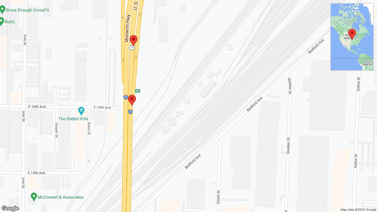A detailed map that shows the affected road due to 'Broken down vehicle on northbound I-29/I-35 in North Kansas City' on July 23rd at 5:44 p.m.