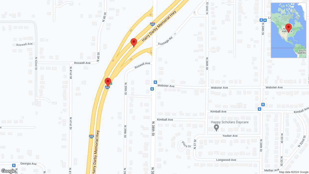 A detailed map that shows the affected road due to 'Broken down vehicle on northbound I-635 in Kansas City' on July 23rd at 10:14 p.m.