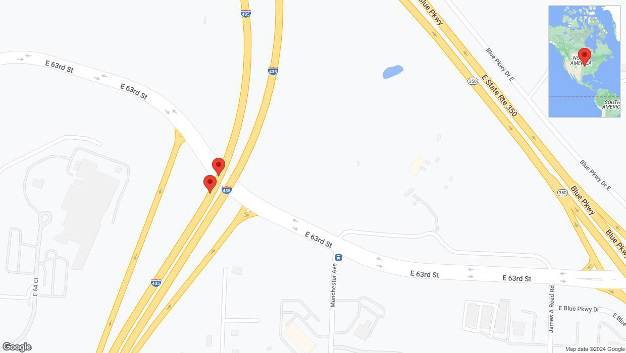 A detailed map that shows the affected road due to 'Broken down vehicle on southbound I-435 in Kansas City' on July 23rd at 6:02 p.m.