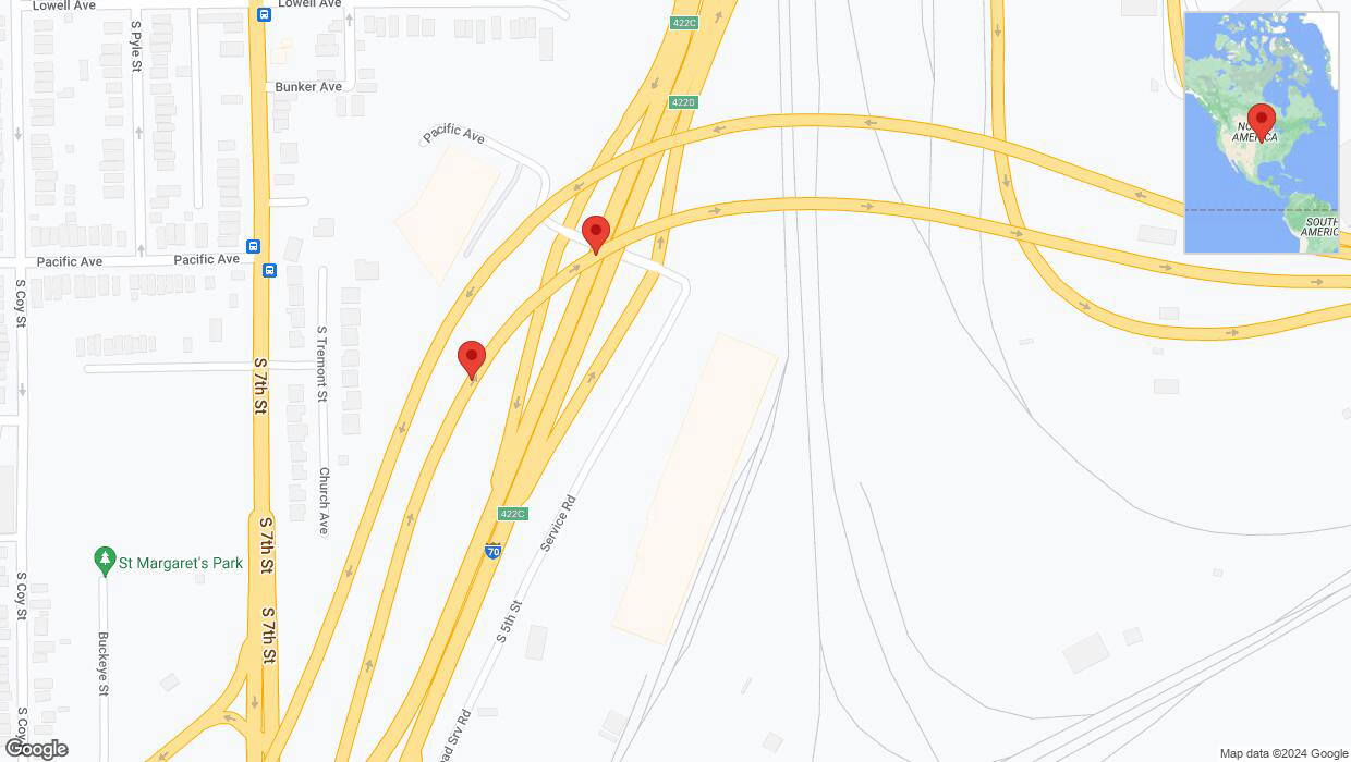 A detailed map that shows the affected road due to 'Broken down vehicle on eastbound I-670 in Kansas City' on July 23rd at 9:44 p.m.