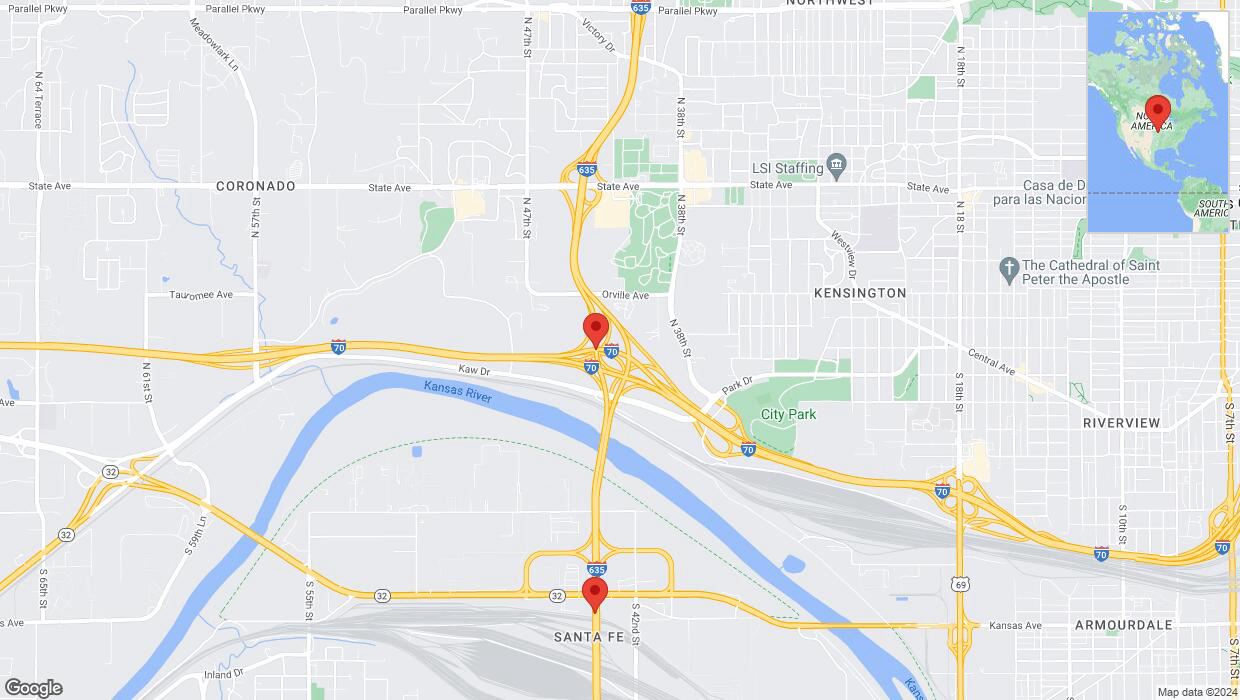 A detailed map that shows the affected road due to 'Lane on I-635 closed in Kansas City' on July 23rd at 11:20 p.m.