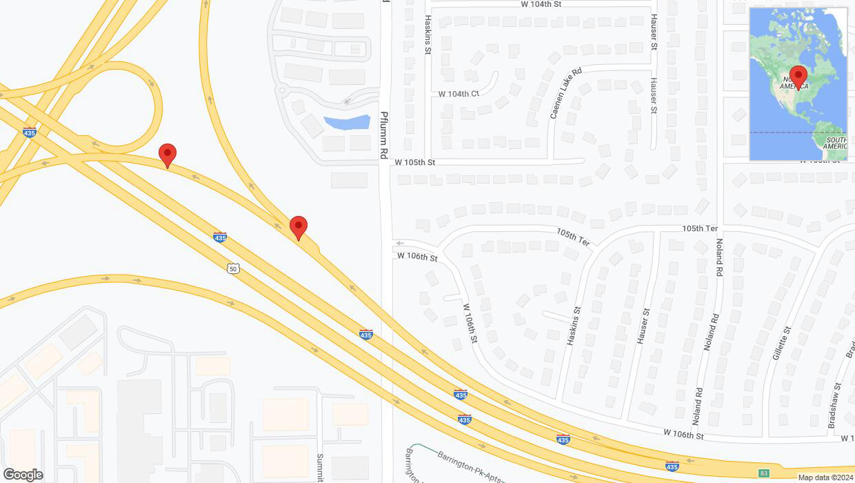A detailed map that shows the affected road due to 'Broken down vehicle in Lenexa' on July 24th at 2:14 p.m.