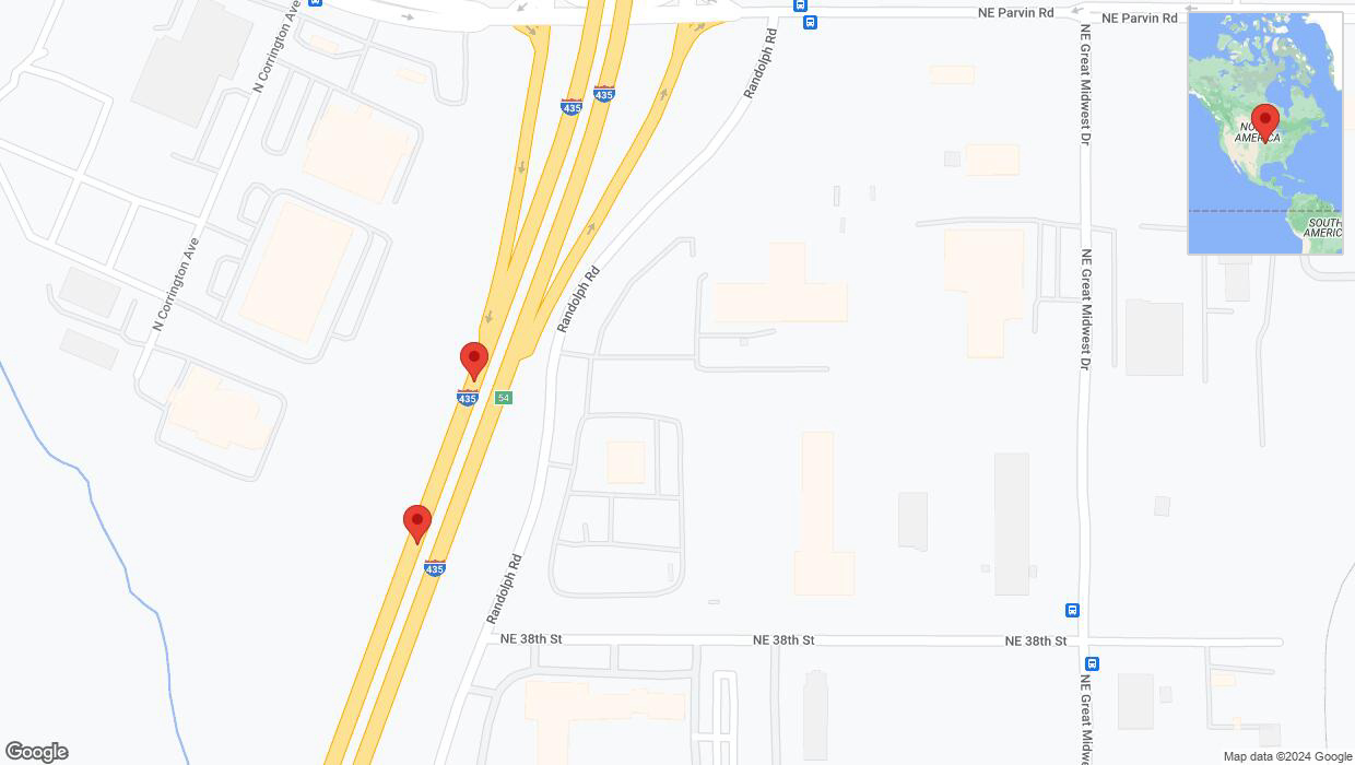 A detailed map that shows the affected road due to 'Broken down vehicle on southbound I-435 in Kansas City' on July 24th at 8:14 p.m.