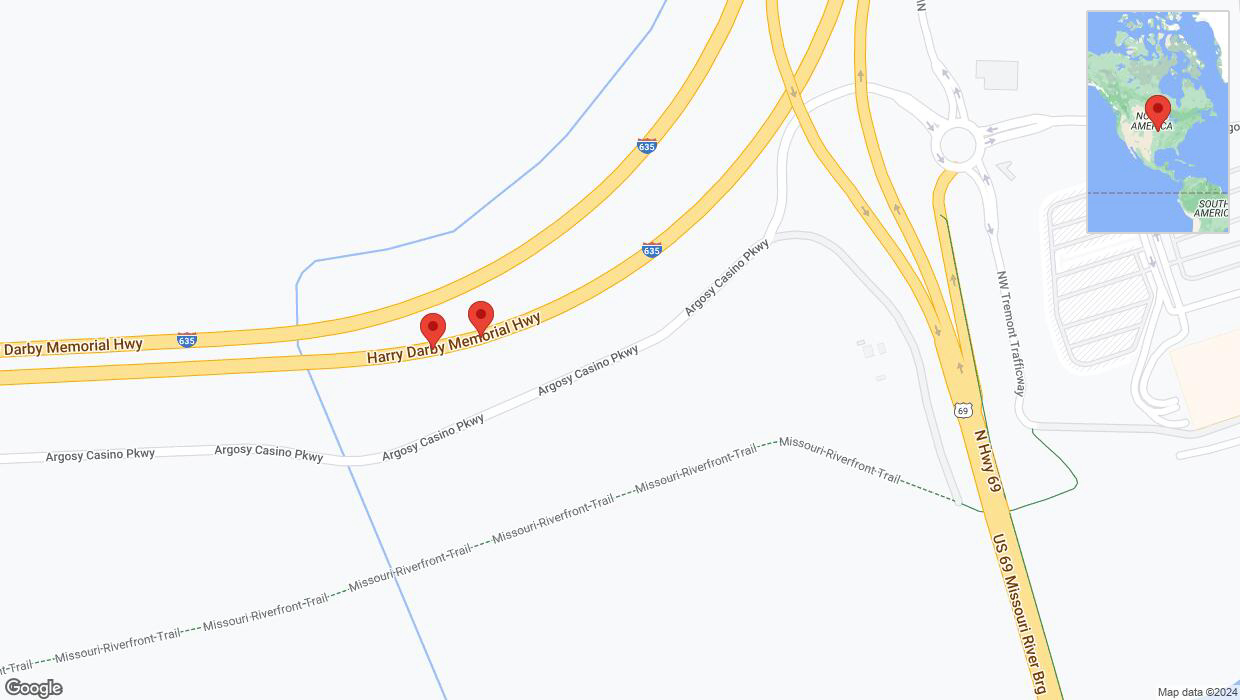 A detailed map that shows the affected road due to 'Broken down vehicle on northbound I-635 in Riverside' on July 25th at 1:50 p.m.