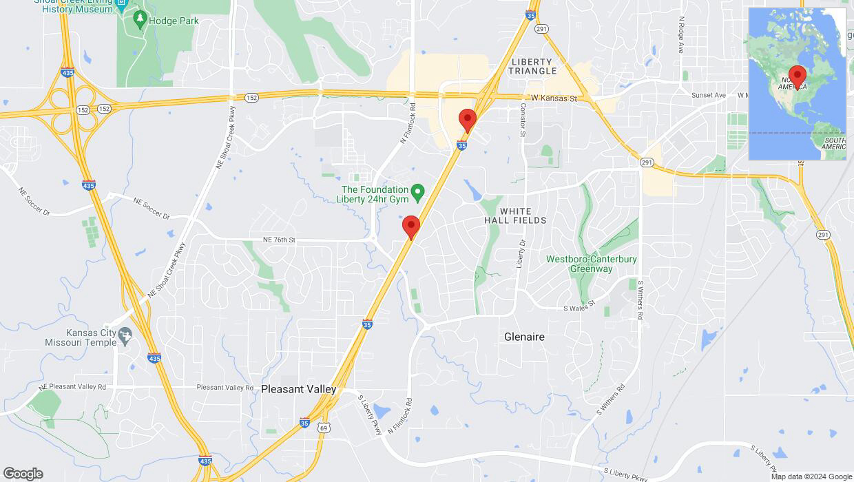 A detailed map that shows the affected road due to 'Warning: Crash on northbound I-35 in Kansas City' on July 25th at 12:38 p.m.