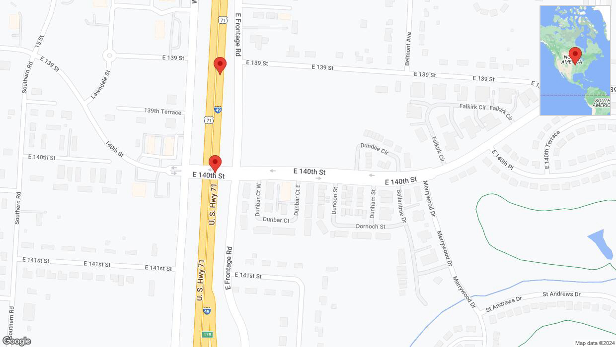 A detailed map that shows the affected road due to 'Broken down vehicle on northbound I-40/US-71 in Grandview' on July 26th at 2:29 p.m.