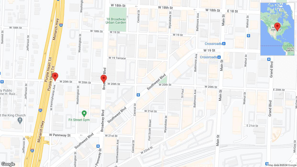 A detailed map that shows the affected road due to 'Broadway Boulevard closed in Kansas City' on July 26th at 5:11 p.m.