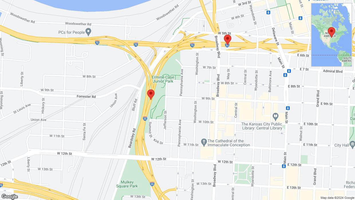 A detailed map that shows the affected road due to 'I-35 closed in Kansas City' on July 26th at 10:05 p.m.