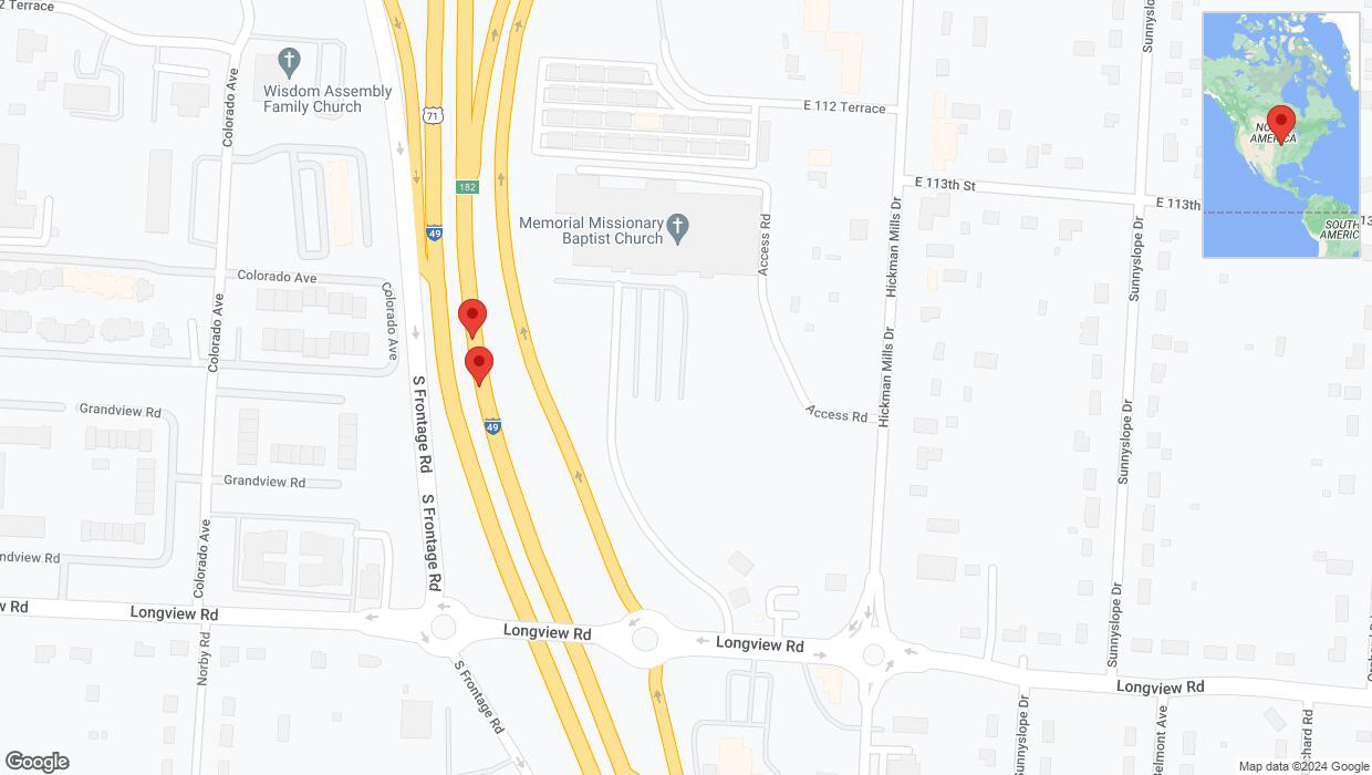 A detailed map that shows the affected road due to 'Broken down vehicle on northbound I-40/US-71 in Kansas City' on July 28th at 9:11 p.m.