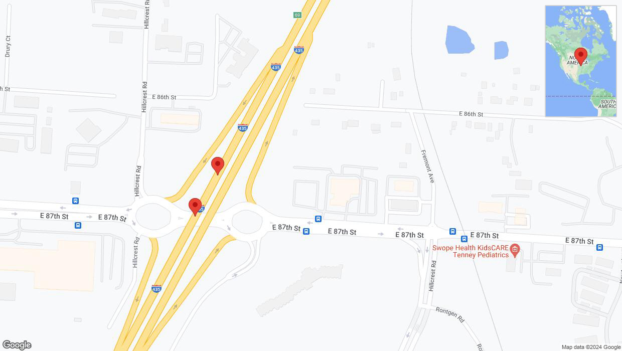 A detailed map that shows the affected road due to 'Broken down vehicle on southbound I-435 in Kansas City' on July 27th at 2:27 p.m.