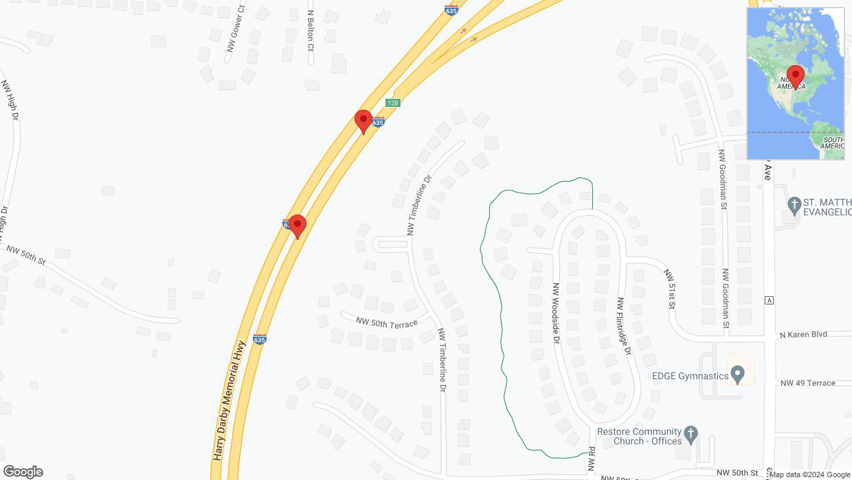 A detailed map that shows the affected road due to 'A crash has been reported on northbound I-635' on July 27th at 5:27 p.m.