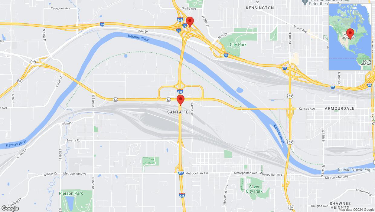 A detailed map that shows the affected road due to 'Lane on I-635 closed in Kansas City' on July 27th at 11:26 p.m.
