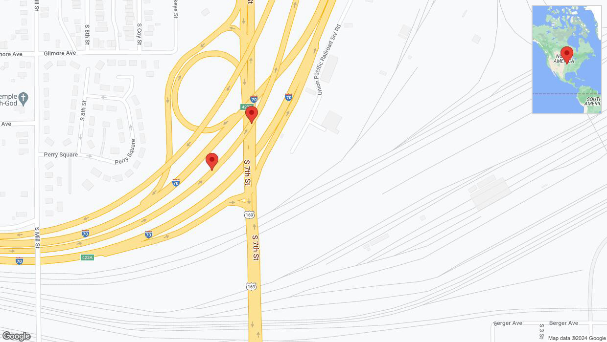 A detailed map that shows the affected road due to 'Broken down vehicle on eastbound I-670 in Kansas City' on July 27th at 11:32 p.m.