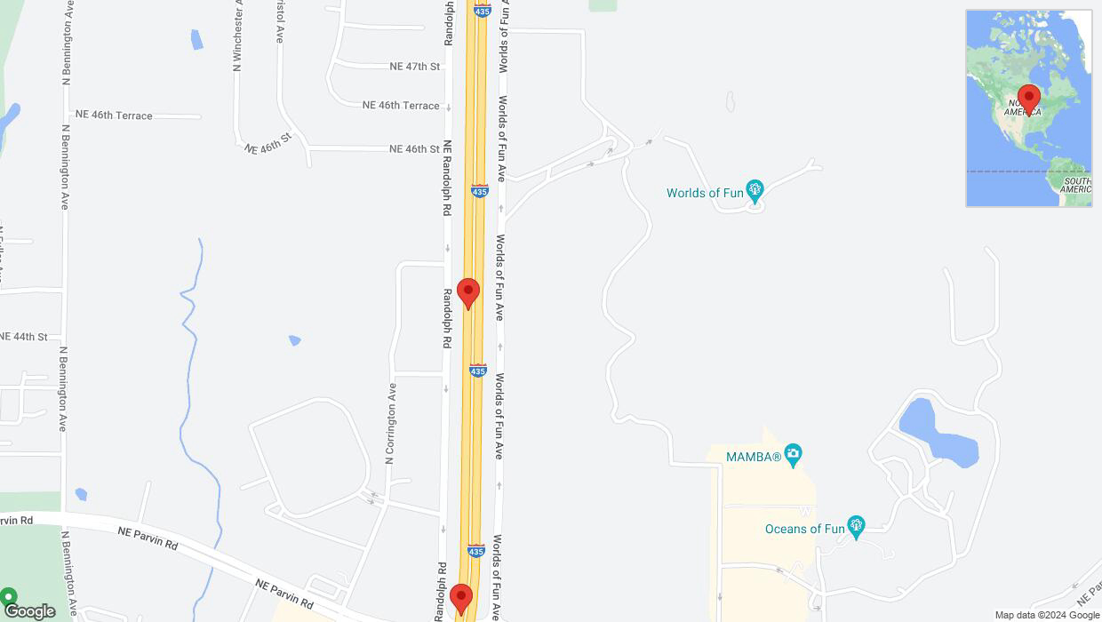 A detailed map that shows the affected road due to 'Broken down vehicle on southbound I-435 in Kansas City' on July 28th at 5:29 p.m.