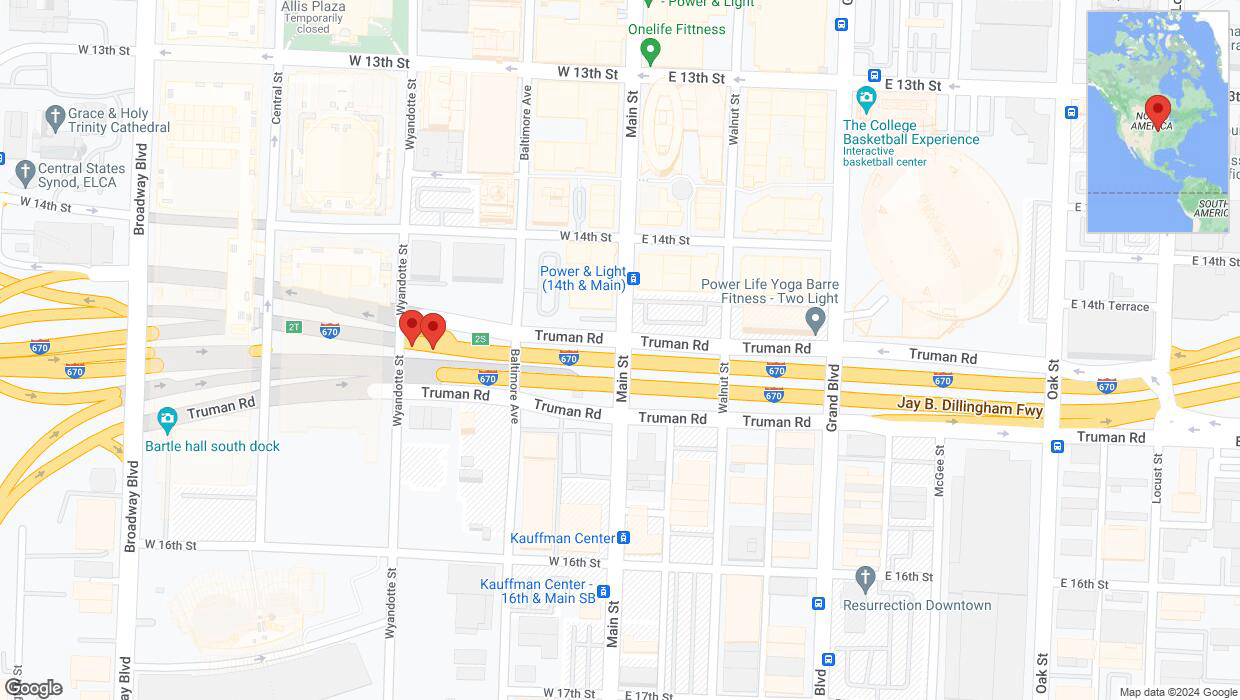 A detailed map that shows the affected road due to 'Broken down vehicle on westbound I-670 in Kansas City' on July 28th at 5:47 p.m.