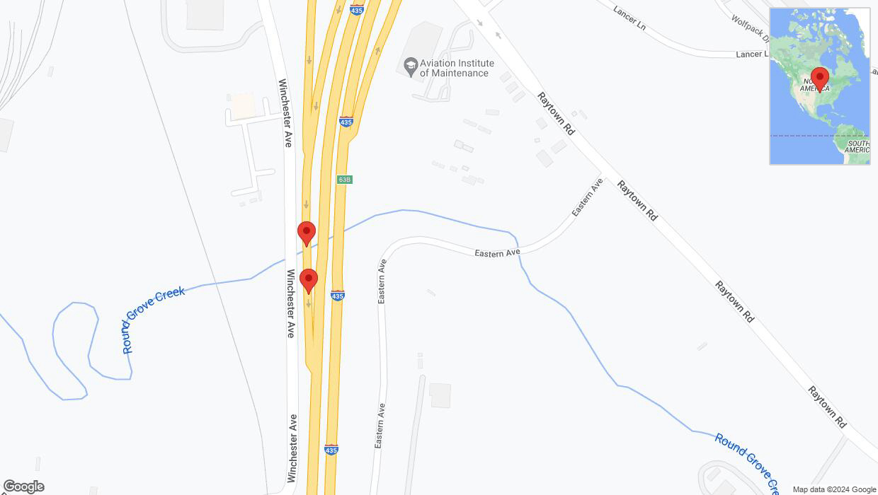 A detailed map that shows the affected road due to 'Broken down vehicle on Eastern Avenue in Kansas City' on July 28th at 8:35 p.m.