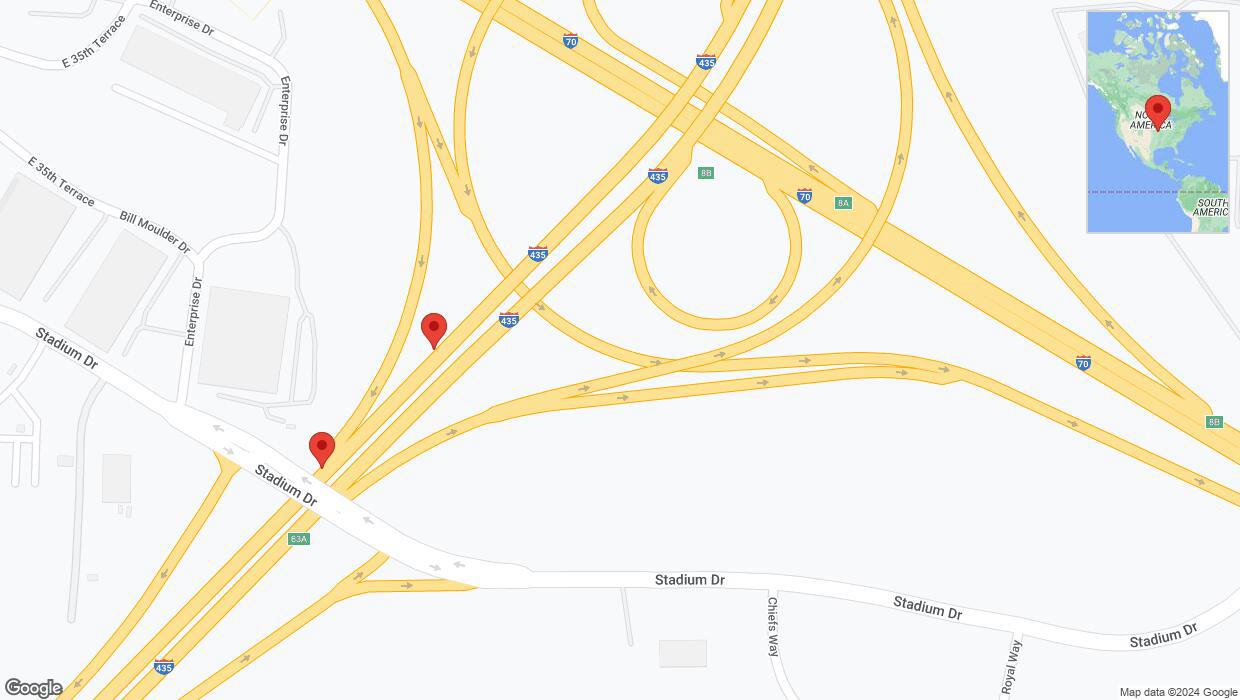 A detailed map that shows the affected road due to 'Broken down vehicle on southbound I-435 in Kansas City' on July 28th at 7:11 p.m.