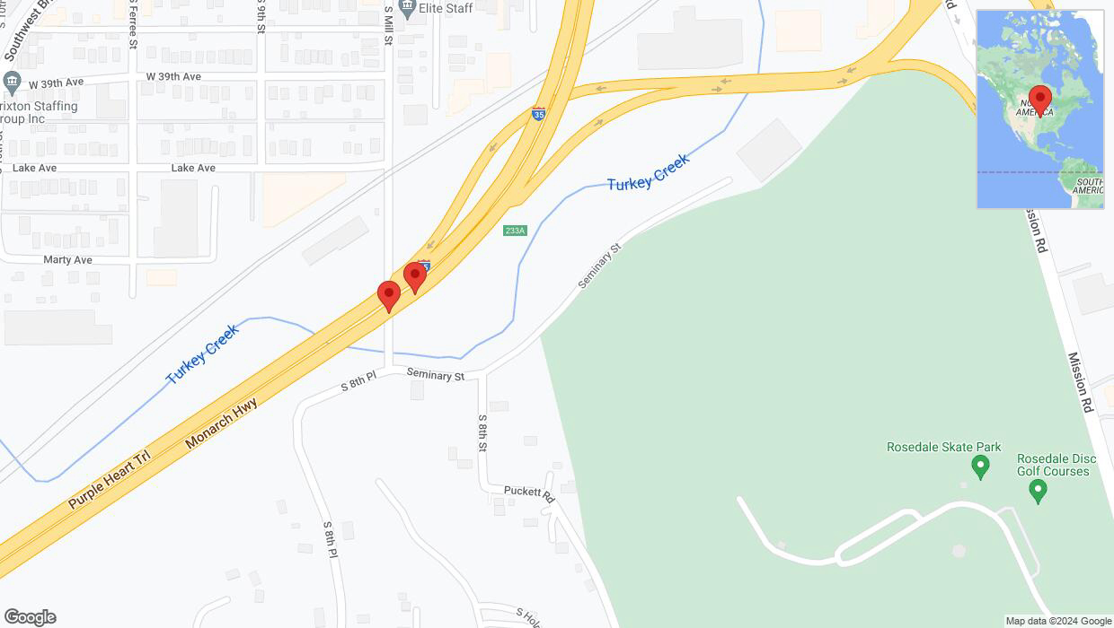 A detailed map that shows the affected road due to 'Warning: Crash on northbound I-35 in Kansas City' on July 28th at 7:53 p.m.