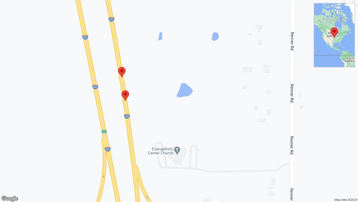 A detailed map that shows the affected road due to 'Broken down vehicle on northbound I-435 in Shawnee' on July 29th at 2:34 p.m.