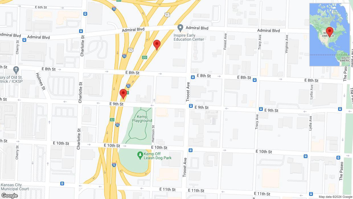 A detailed map that shows the affected road due to 'A crash has been reported on East 9th Street' on July 29th at 2:34 p.m.