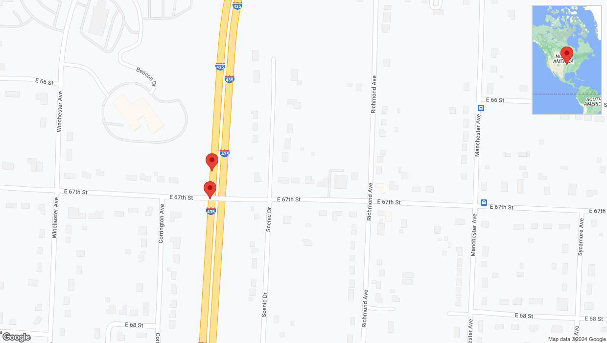 A detailed map that shows the affected road due to 'Broken down vehicle on southbound I-435 in Kansas City' on July 29th at 6:16 p.m.