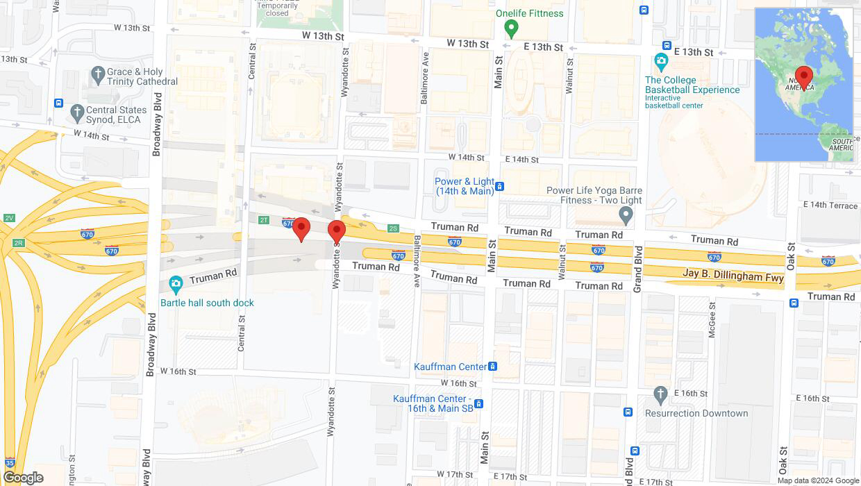 A detailed map that shows the affected road due to 'Broken down vehicle on eastbound I-670 in Kansas City' on July 29th at 7:04 p.m.