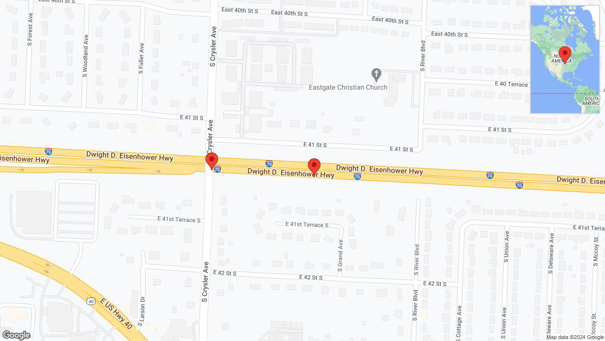 A detailed map that shows the affected road due to 'Broken down vehicle on eastbound I-70 in Independence' on July 29th at 8:52 p.m.