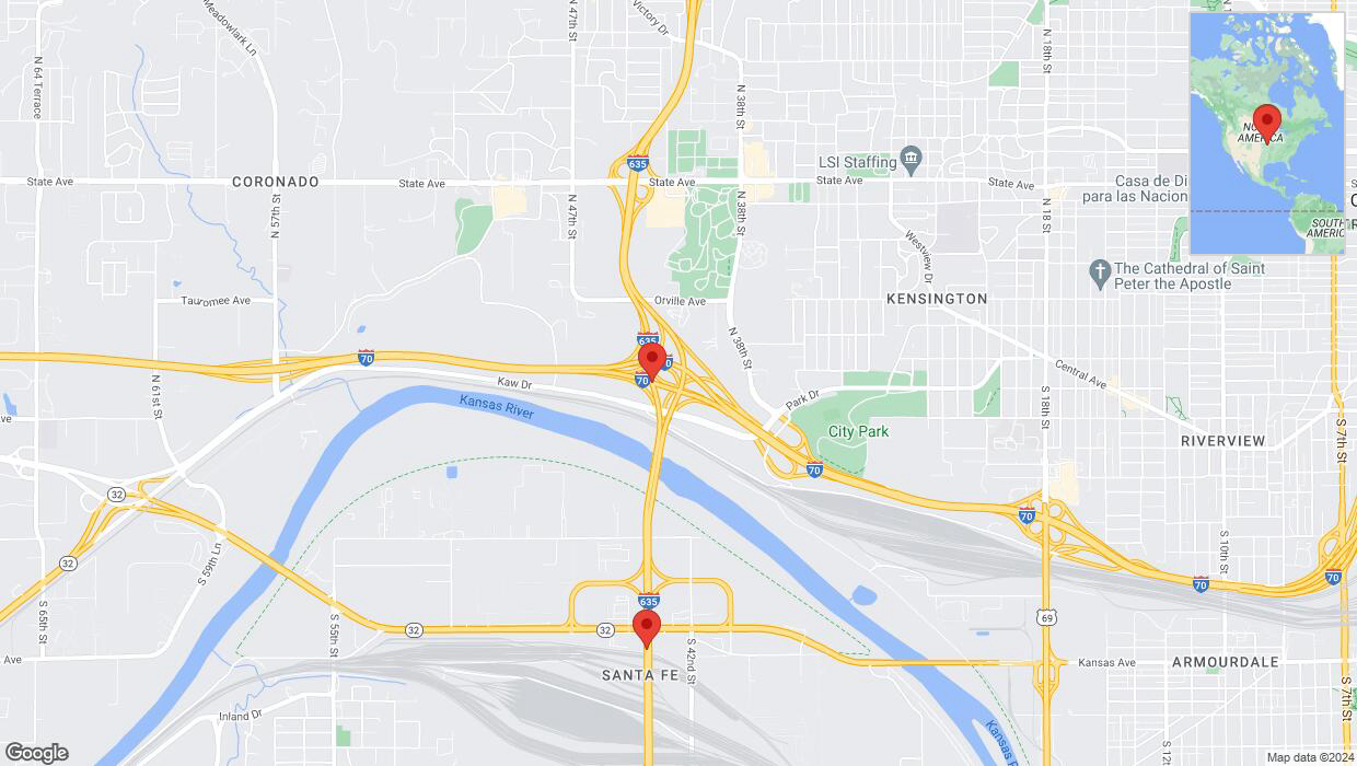 A detailed map that shows the affected road due to 'Lane on I-635 closed in Kansas City' on July 29th at 11:22 p.m.