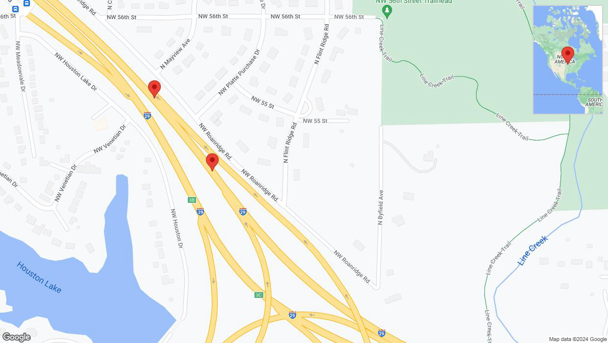A detailed map that shows the affected road due to 'Broken down vehicle on northbound I-29 in Kansas City' on July 31st at 4:04 p.m.