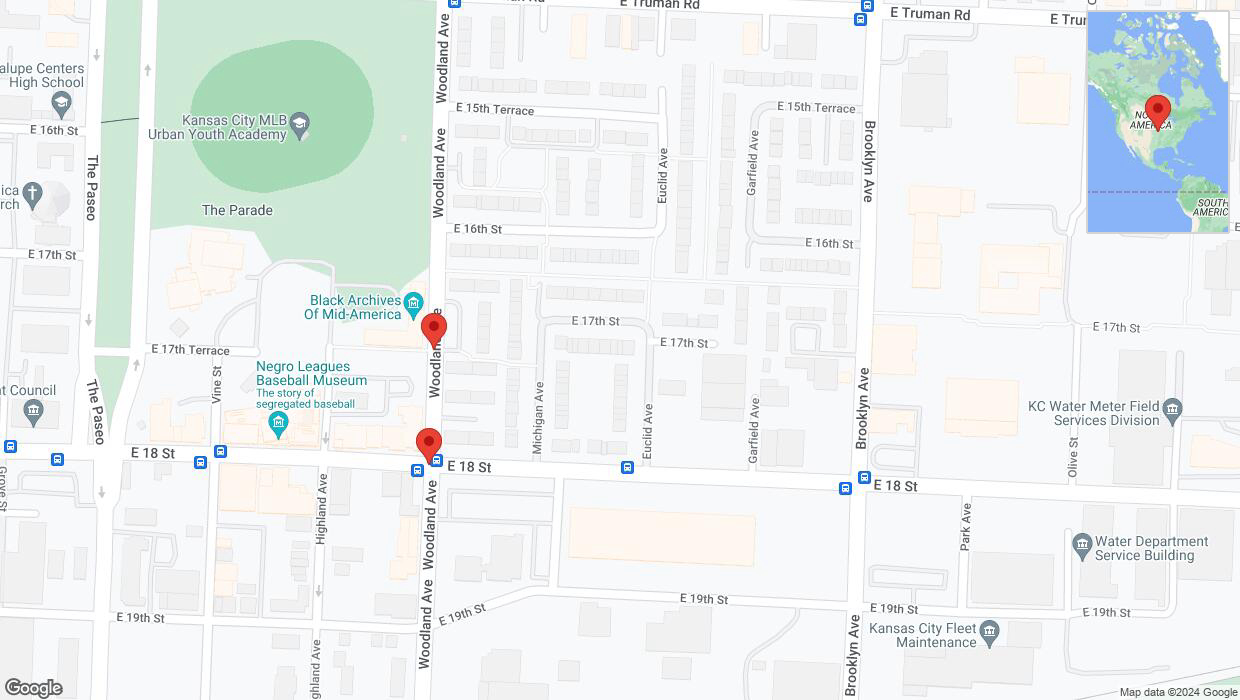 A detailed map that shows the affected road due to 'Kansas City: Woodland Avenue closed' on July 31st at 12:10 p.m.
