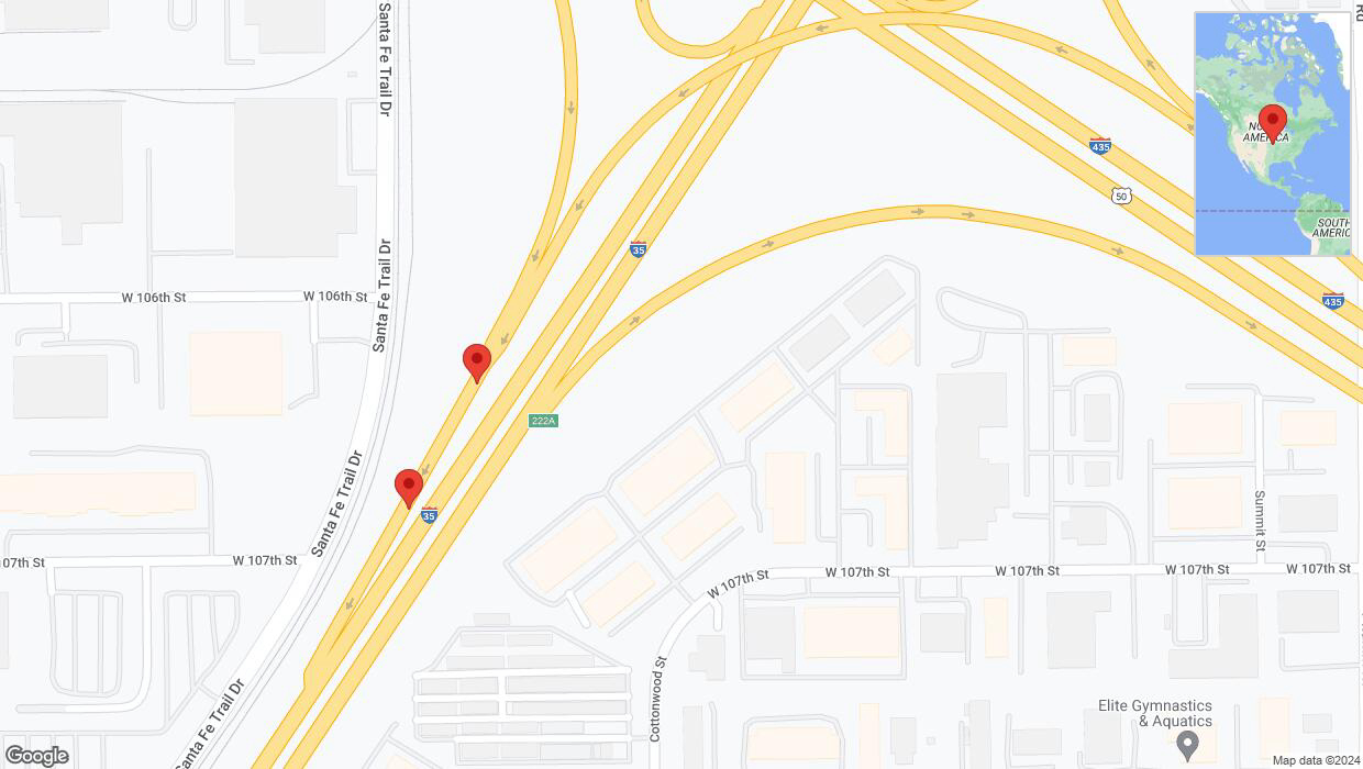 A detailed map that shows the affected road due to 'Broken down vehicle on westbound US-50 West in Lenexa' on July 30th at 12:16 p.m.