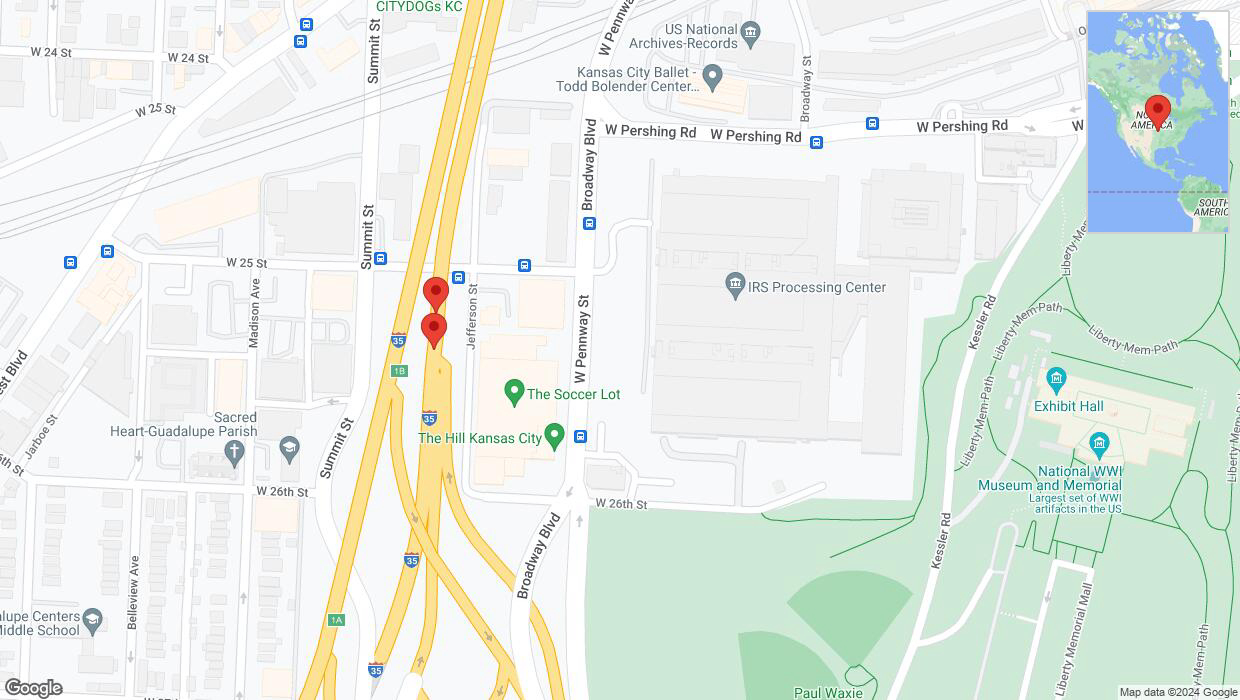 A detailed map that shows the affected road due to 'Broken down vehicle on northbound I-35 in Kansas City' on July 30th at 12:52 p.m.