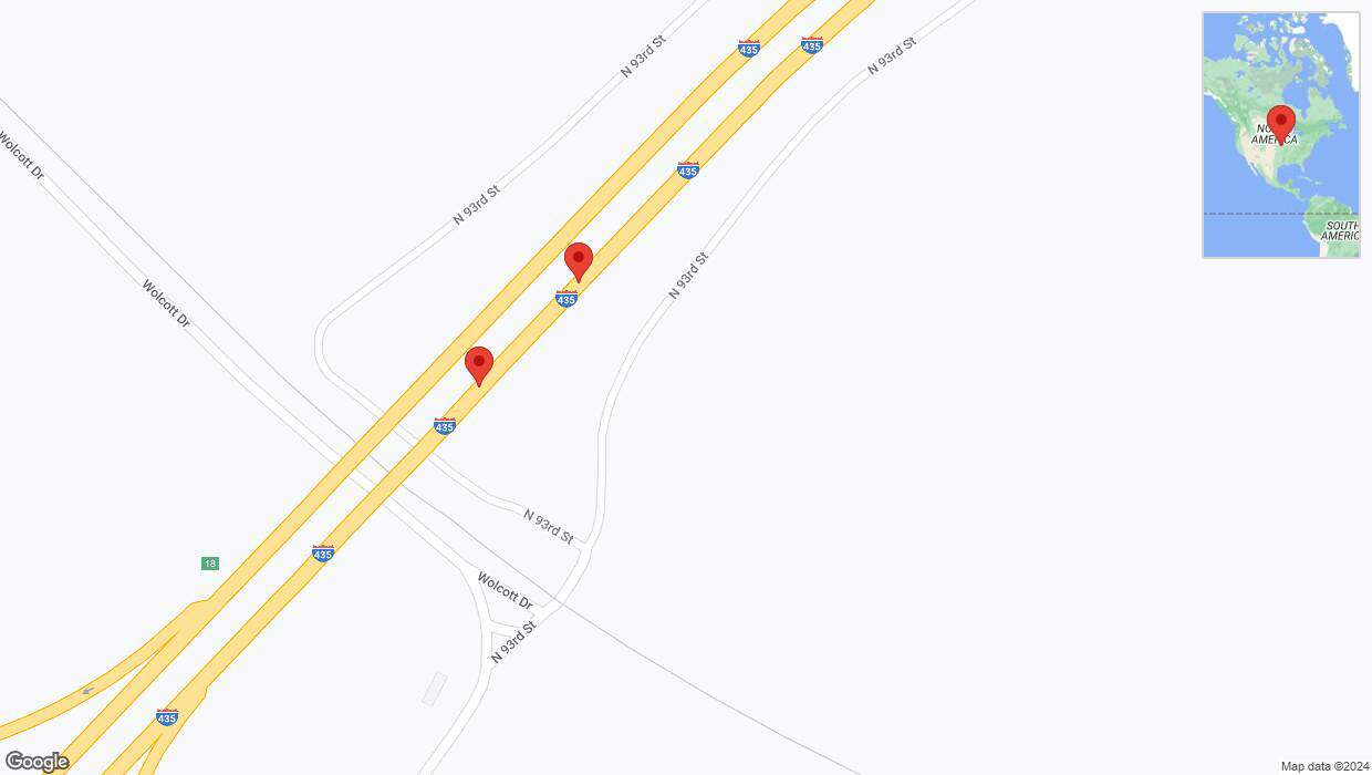 A detailed map that shows the affected road due to 'Broken down vehicle on northbound I-435 in Kansas City' on July 30th at 2:10 p.m.