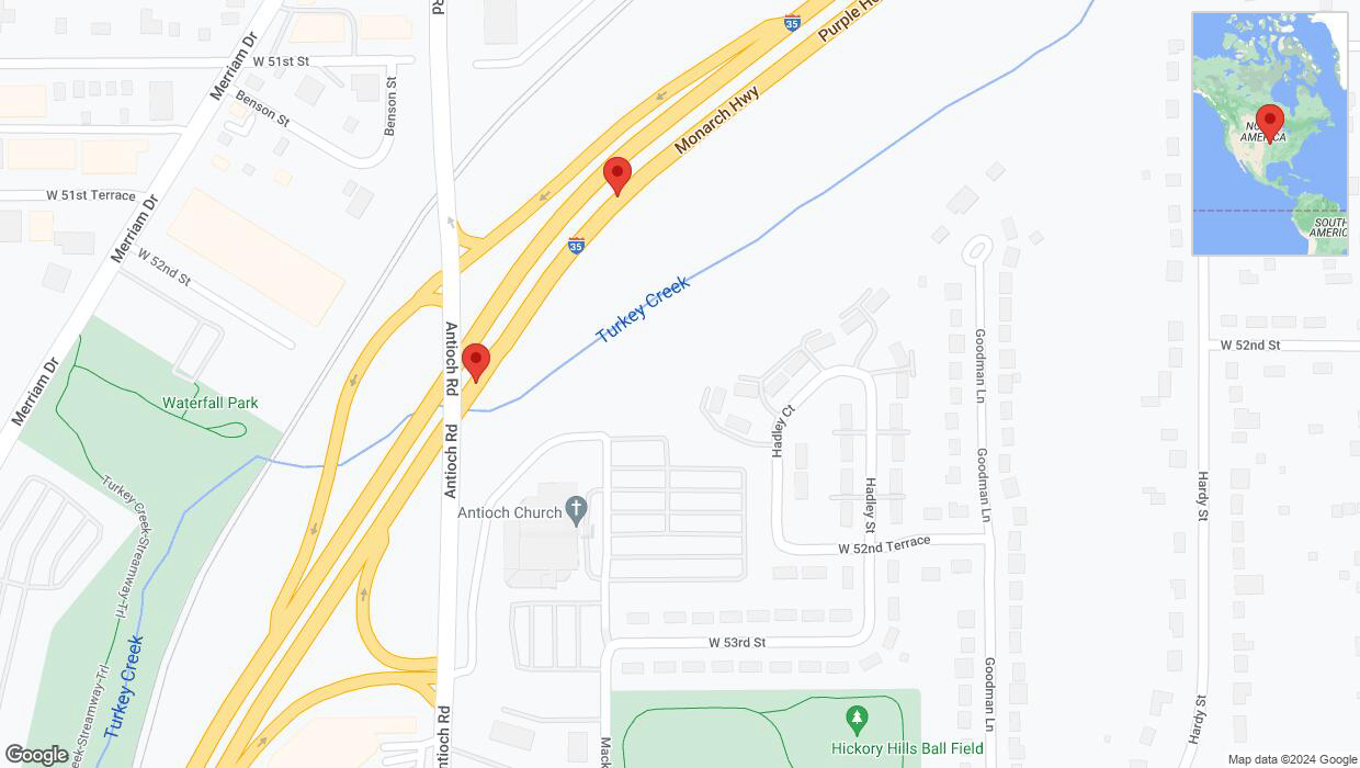 A detailed map that shows the affected road due to 'Warning in Overland Park: Crash reported on northbound I-35' on July 30th at 4:10 p.m.