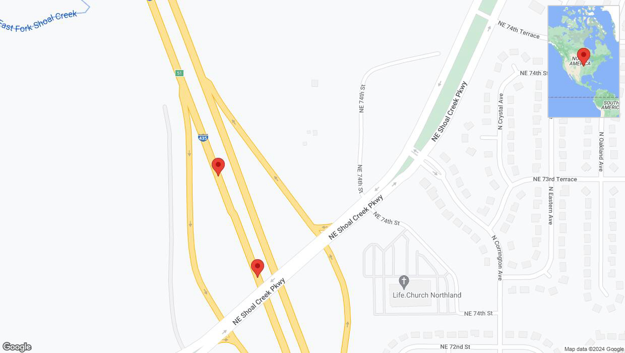 A detailed map that shows the affected road due to 'Broken down vehicle on southbound I-435 in Kansas City' on July 30th at 4:40 p.m.