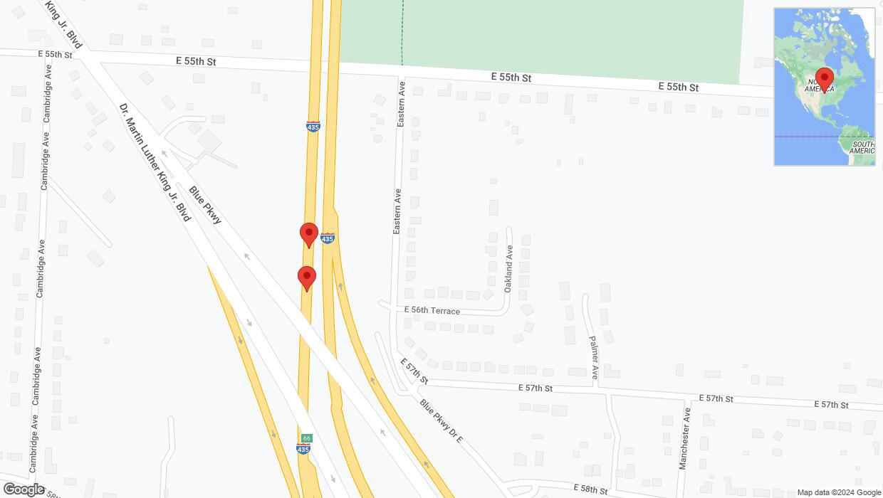 A detailed map that shows the affected road due to 'Broken down vehicle on southbound I-435 in Kansas City' on July 30th at 4:22 p.m.