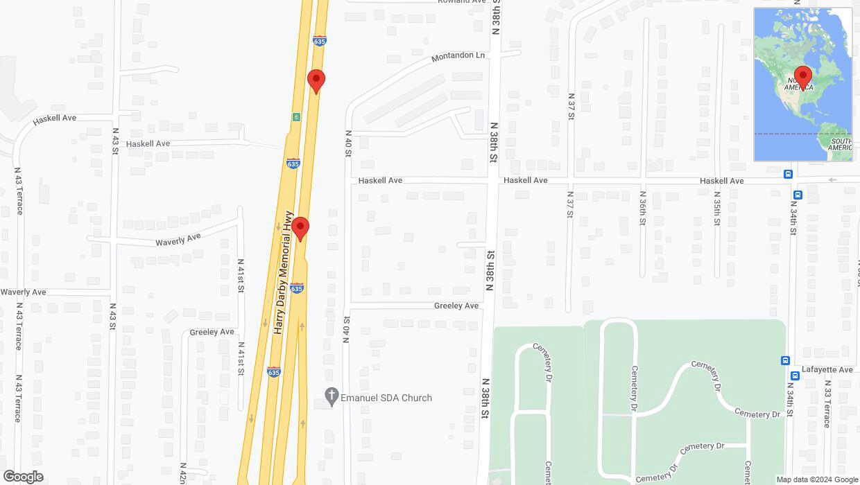 A detailed map that shows the affected road due to 'Broken down vehicle on northbound I-635 in Kansas City' on July 30th at 6:58 p.m.