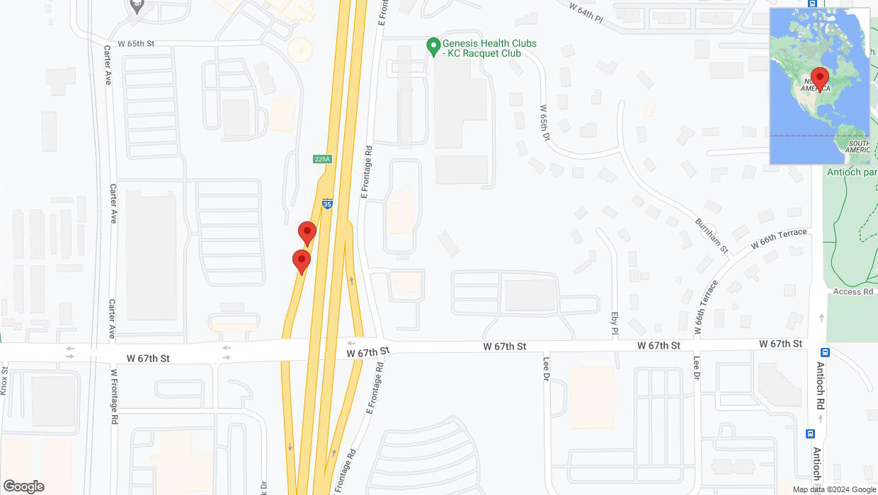 A detailed map that shows the affected road due to 'Monarch Highway closed in Merriam' on July 30th at 7:22 p.m.