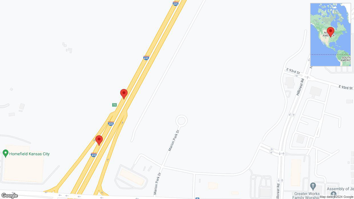 A detailed map that shows the affected road due to 'Broken down vehicle on southbound I-435 in Kansas City' on July 30th at 9:58 p.m.